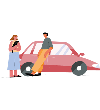 Una pareja hablando al lado del coche