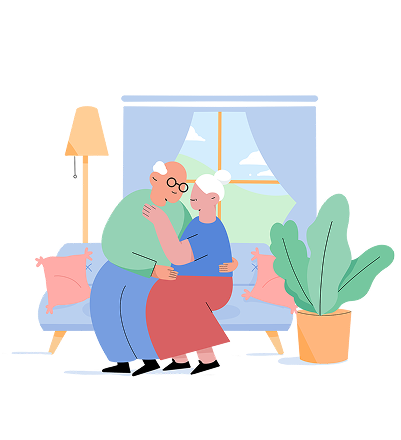 Una pareja de ancianos en un sofa